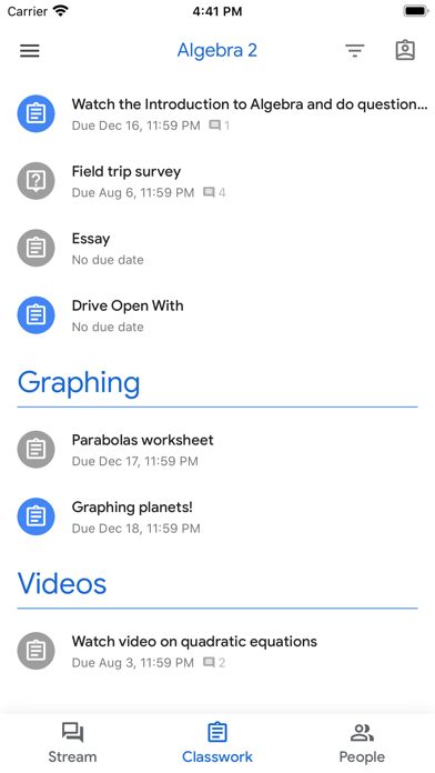 Google Classroom screenshot 2